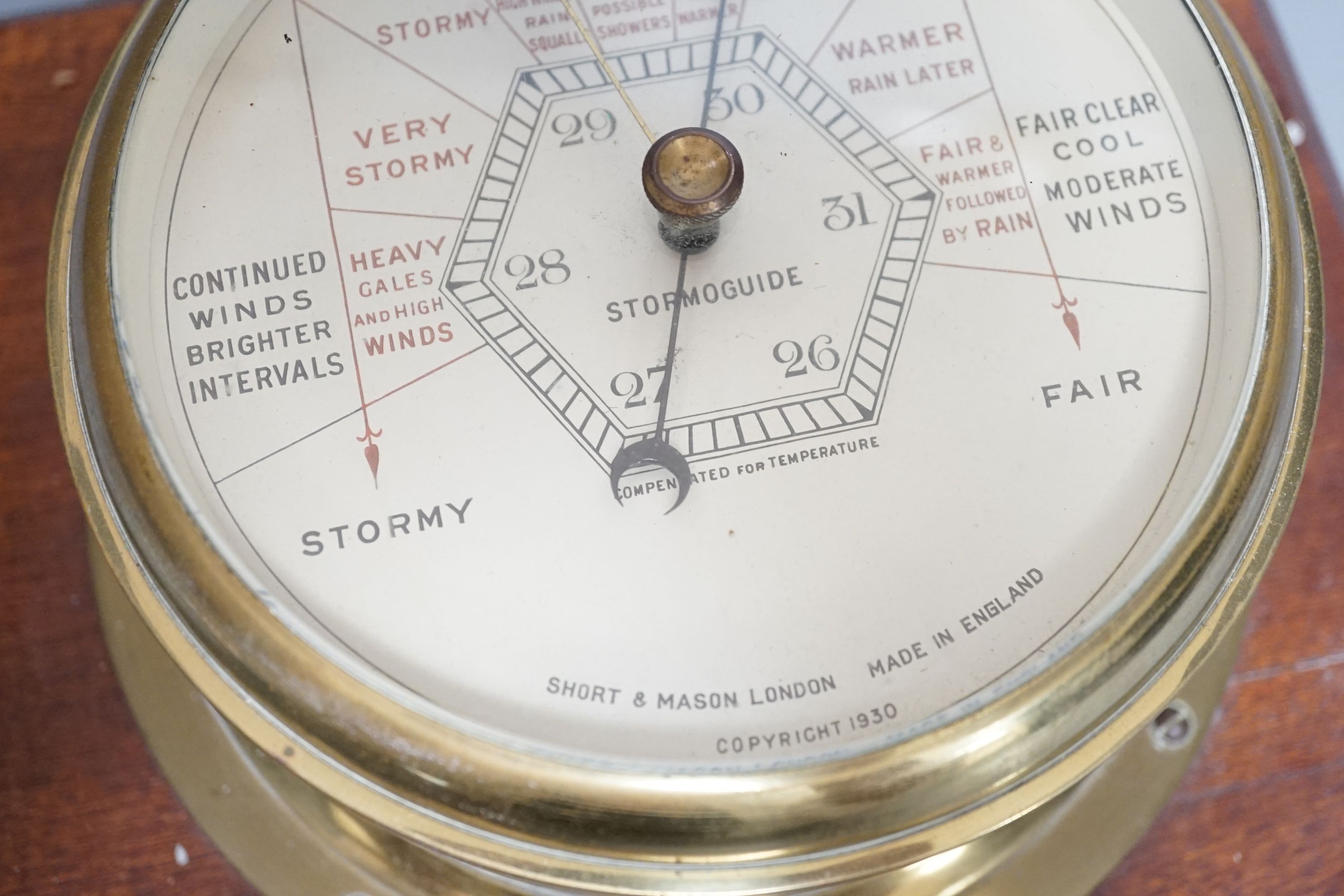 A Short & Mason bulkhead Stormoguide aneroid barometer, dial 15cm. diam.